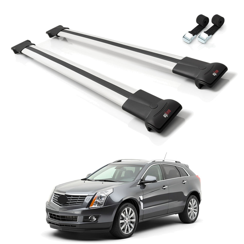 Roof Bars Compatible with Cadillac SRX 2004-2016, Grey, 2 Bars with Straps