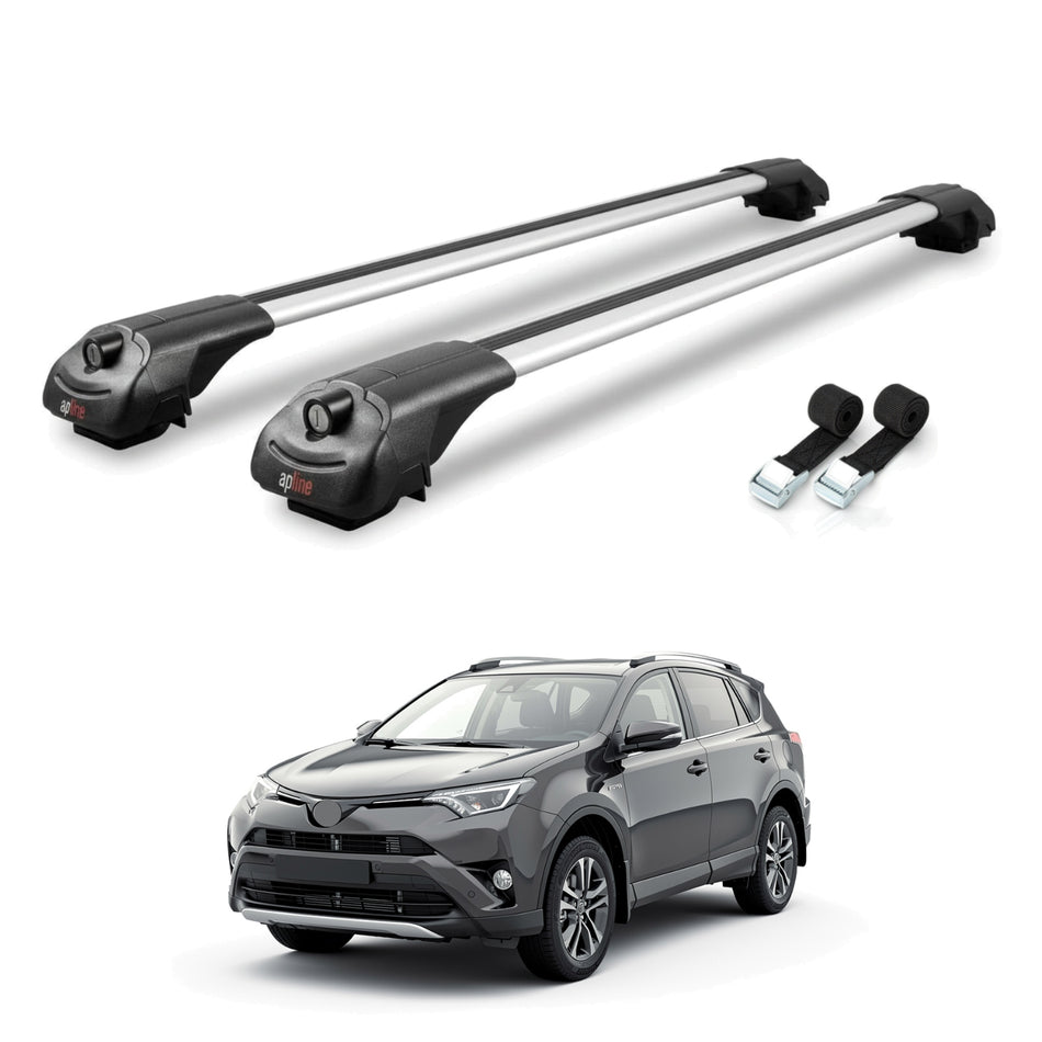 Roof Bars Compatible with Toyota RAV4 IV (XA40) Post-Facelift 2016-2018, Grey, 2 Bars with Straps.