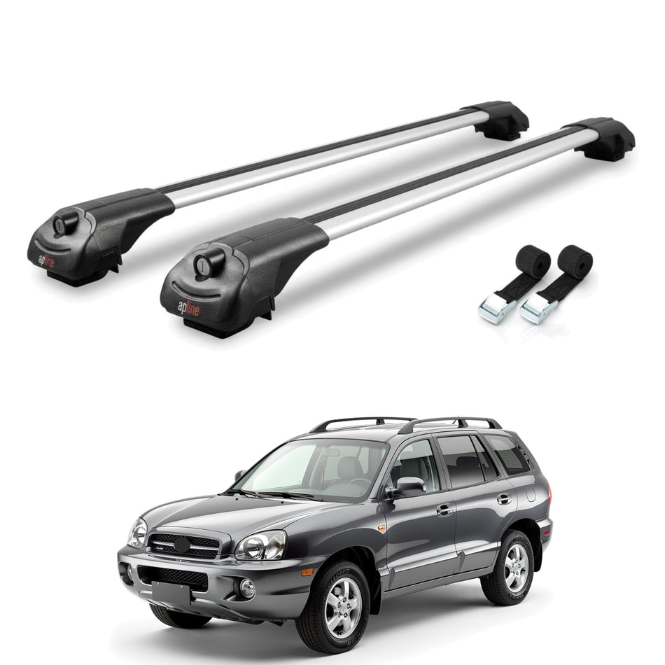 Roof Bars Compatible with Hyundai Santa Fe (SM) 2001-2006, Grey, 2 Bars with Straps.