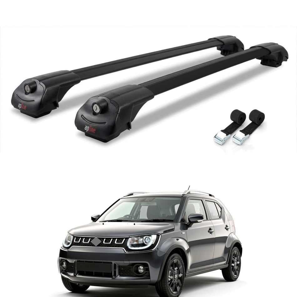 Roof Bars Compatible with Suzuki Ignis 2016-2024, Black, 2 Bars with Straps