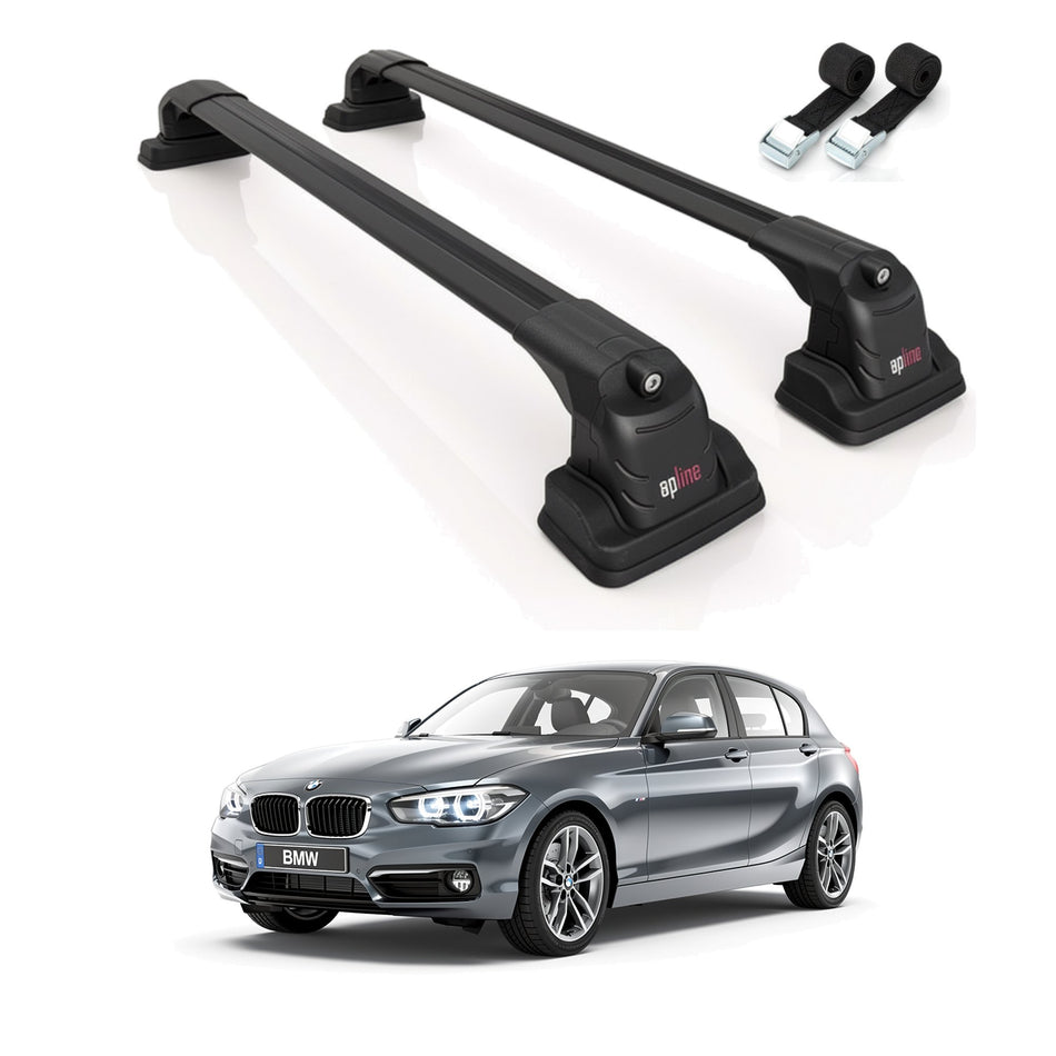 Roof Bars Compatible with BMW 1 Series (F21) 2012-2019, Black, 2 Bars with Straps