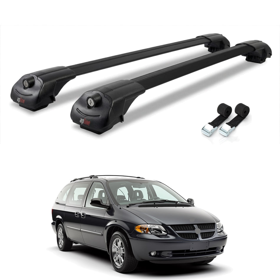 Roof Bars Compatible with Dodge Caravan 1996-2005, Black, 2 Bars with Straps