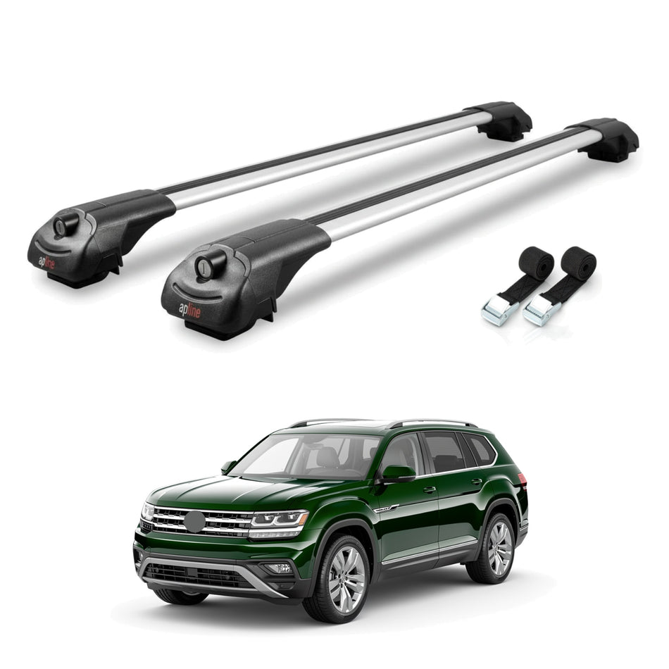 Roof Bars Compatible with Volkswagen Atlas (CA1) 2018-2023, Grey, 2 Bars with Straps.