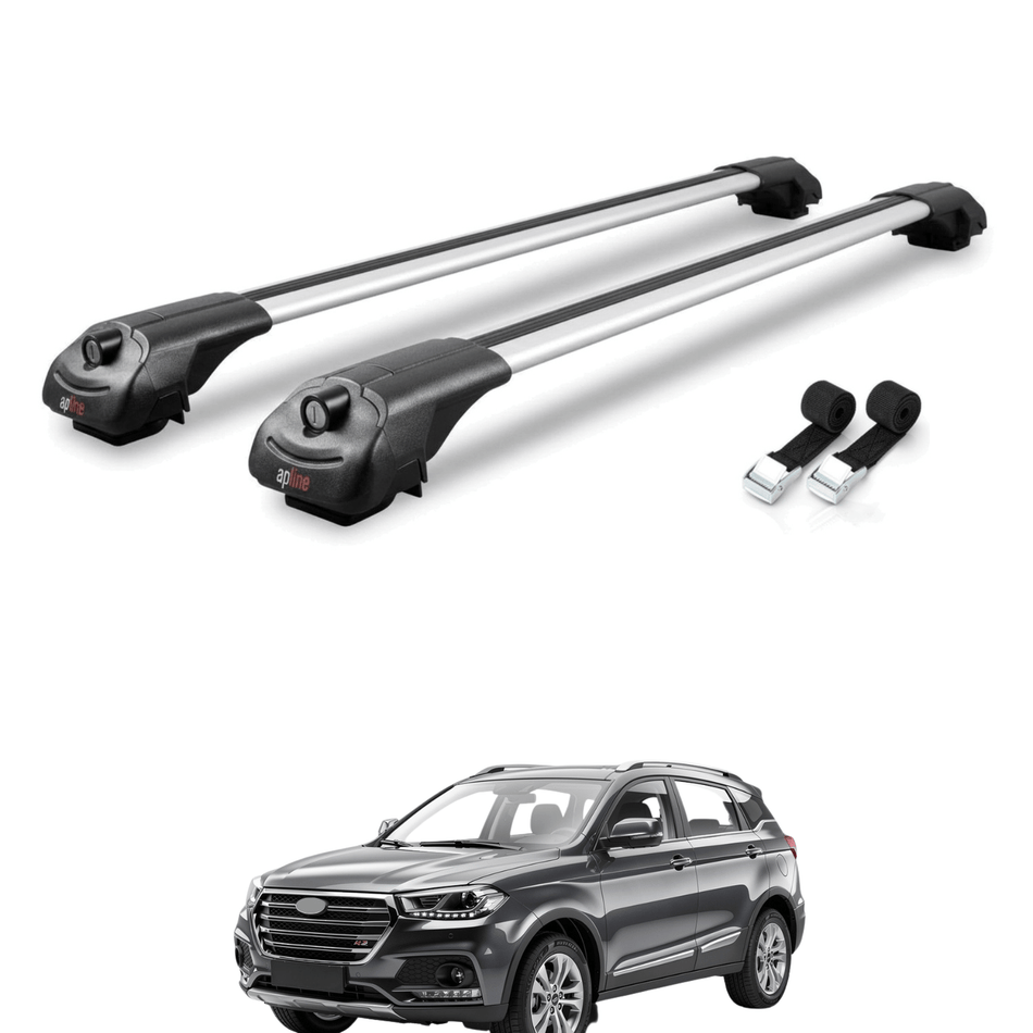 Roof Bars Compatible with Great Wall Haval H2 2019-2021, Grey, 2 Bars with Straps.