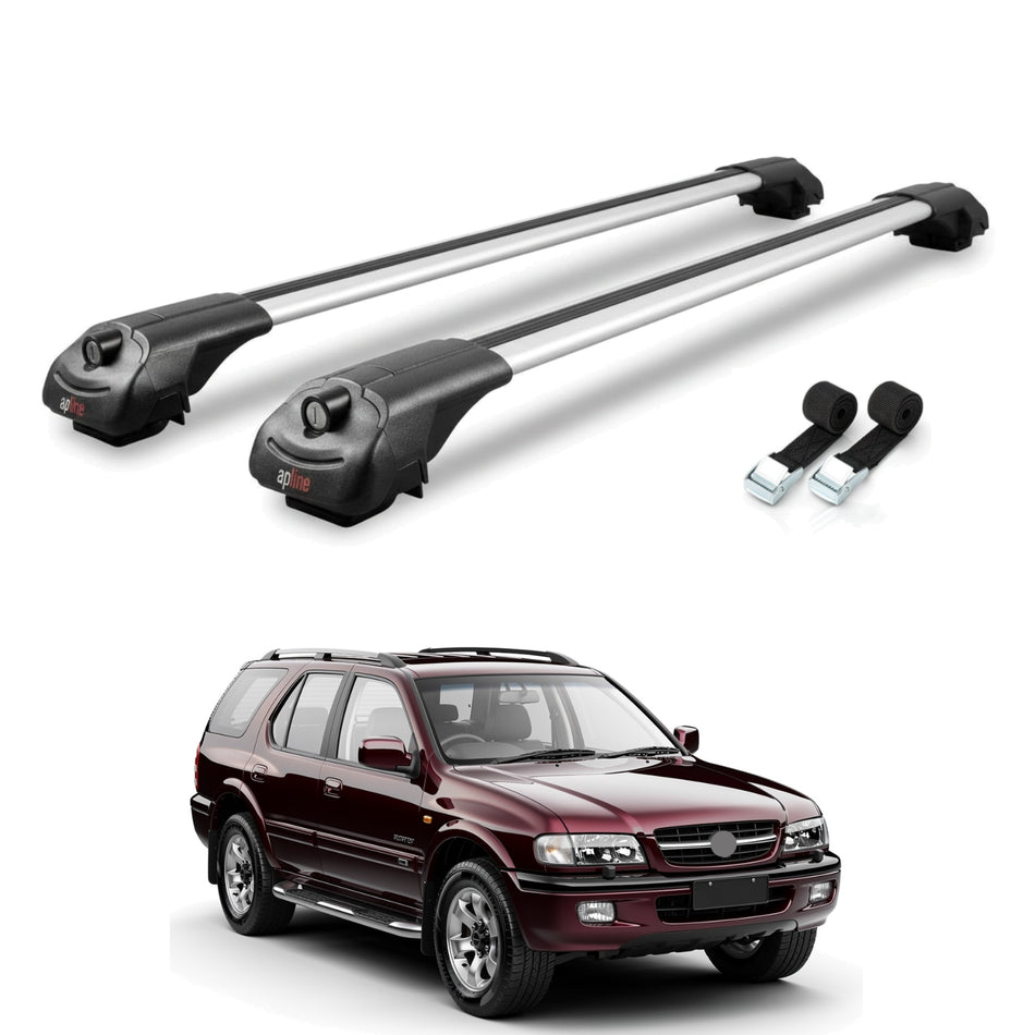 Roof Bars Compatible with Holden Frontera Sport 2 1999-2004, Grey, 2 Bars with Straps.