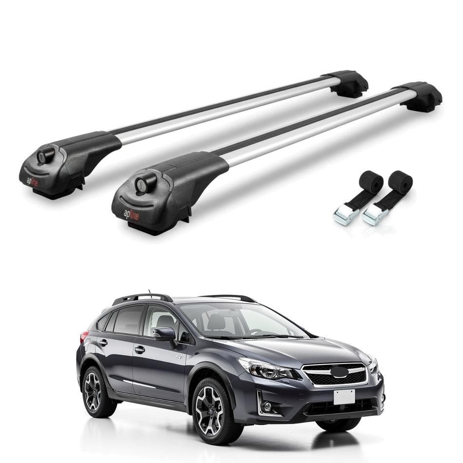 Roof Bars Compatible with Subaru XV 2013-2017, Grey, 2 Bars with Straps.