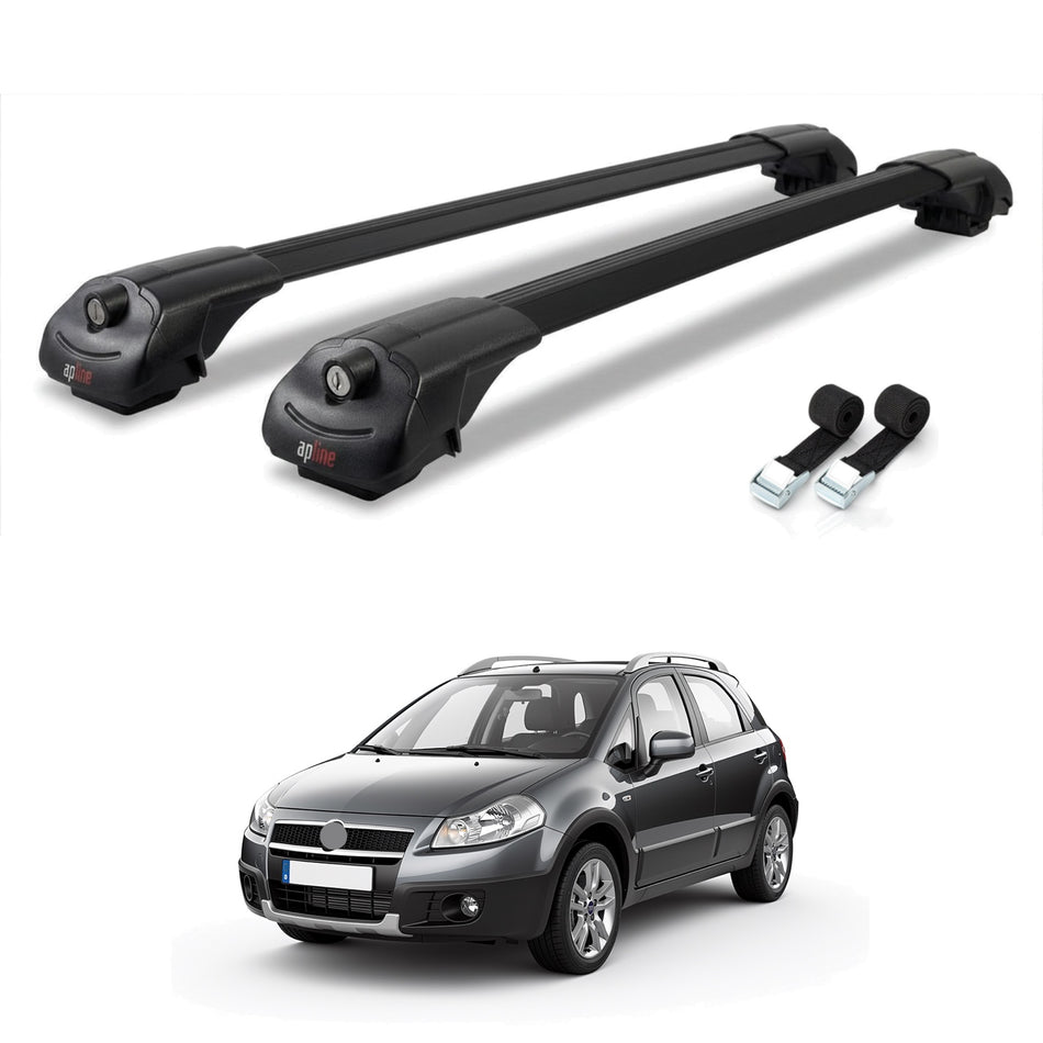 Roof Bars Compatible with Fiat Sedici 2006-2015, Black, 2 Bars with Straps