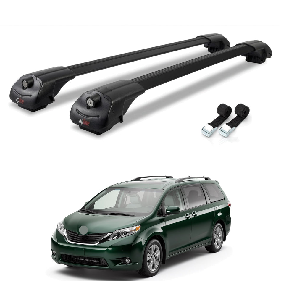 Roof Bars Compatible with Toyota Sienna 3 (XL30) 2011-2020, Black, 2 Bars with Straps