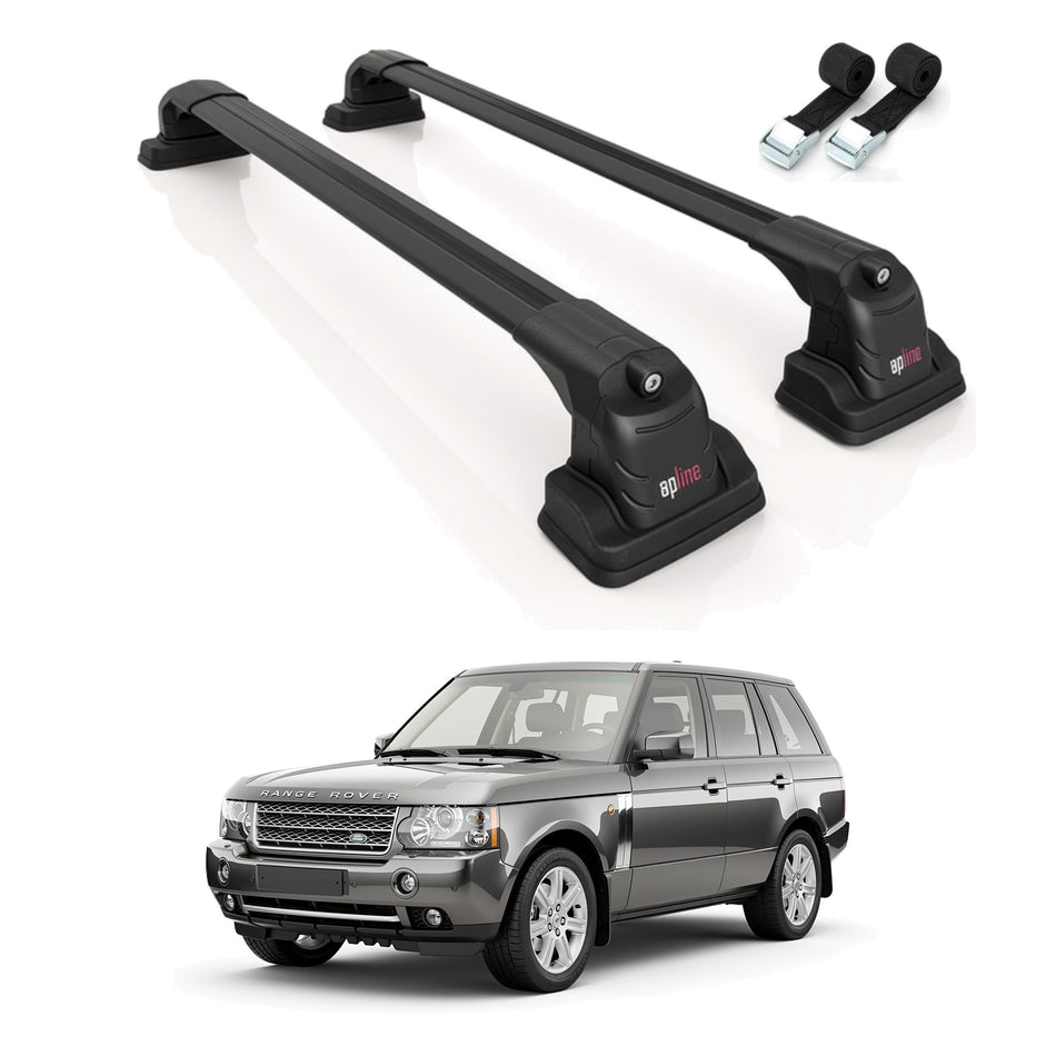Roof Bars Compatible with Land Rover Range Rover Vogue (L322) 2002-2012, Black, 2 Bars with Straps