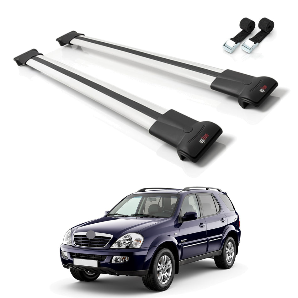 Roof Bars Compatible with Ssangyong Rexton (Y200) 2001-2005, Grey, 2 Bars with Straps
