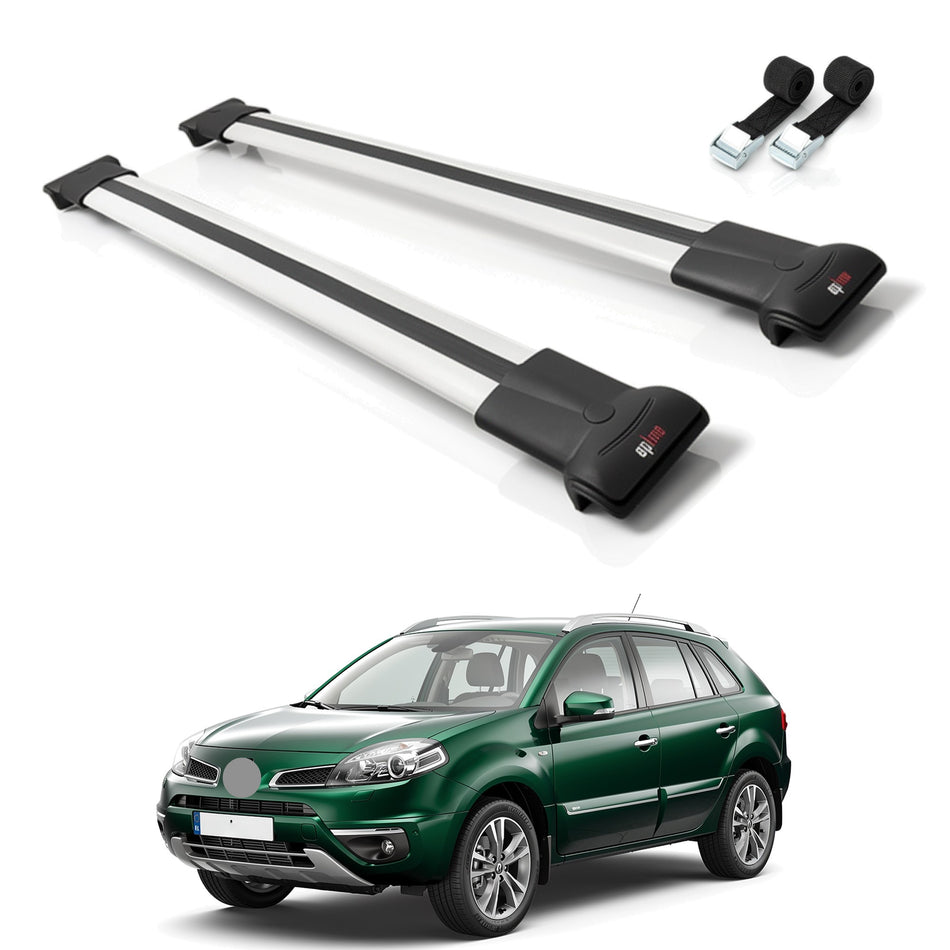 Roof Bars Compatible with Renault Koleos (HY) Post-Facelift 2012-2015, Grey, 2 Bars with Straps