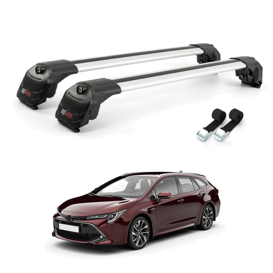 Roof Bars Compatible with Toyota Corolla Touring (E210) 2019-2025, Grey, 2 Bars with Straps