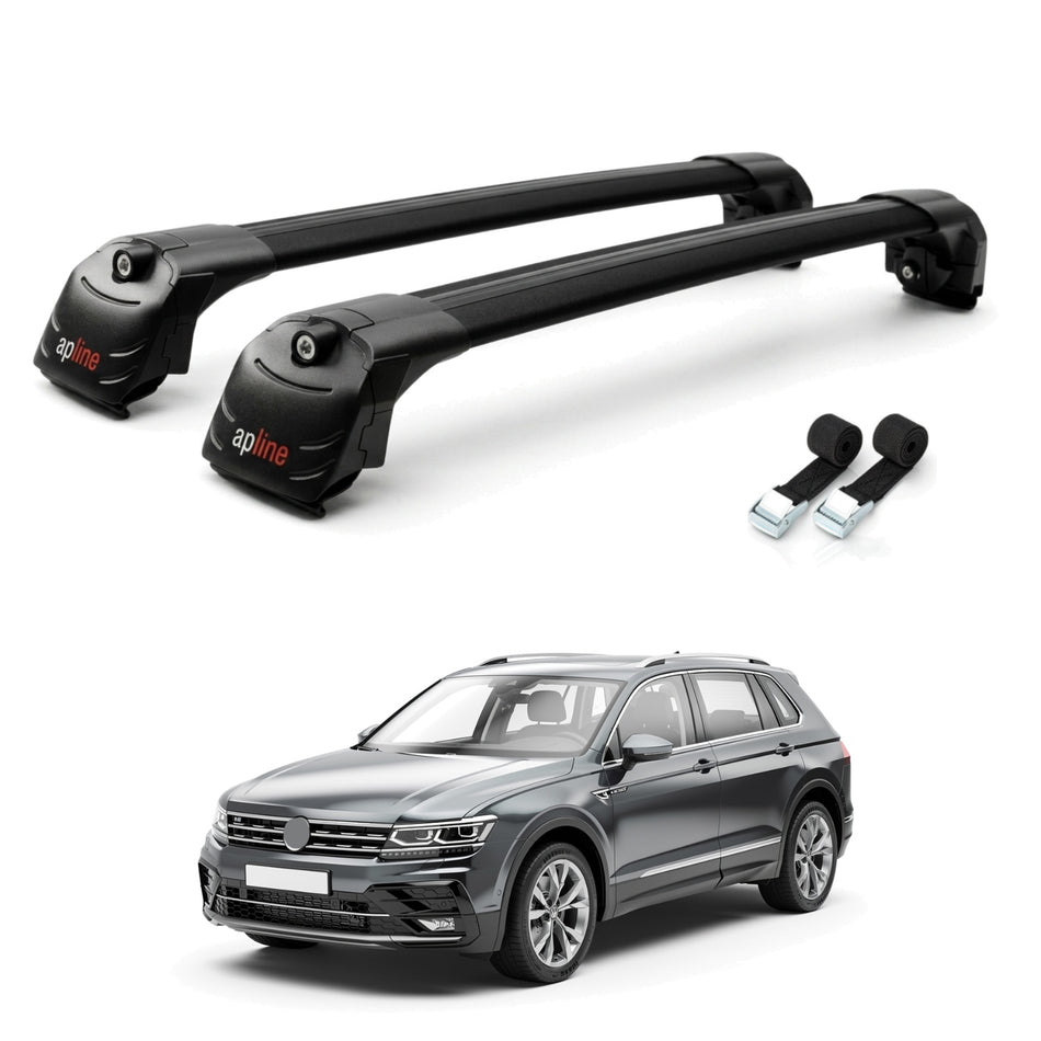 Roof Bars Compatible with Volkswagen Tiguan 2025, Black, 2 Bars with Straps