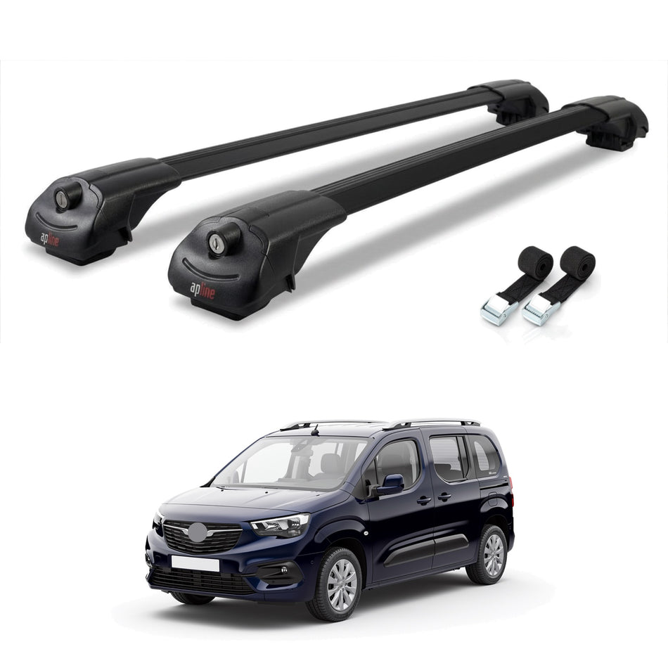 Roof Bars Compatible with Vauxhall Combo E Life 2019-2023, Black, 2 Bars with Straps