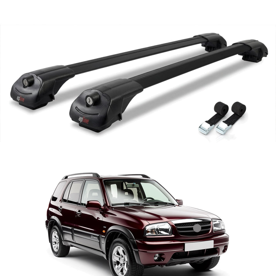 Roof Bars Compatible with Suzuki Grand Vitara (FT) 1998-2005, Black, 2 Bars with Straps