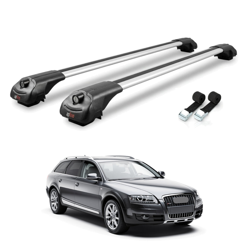 Roof Bars Compatible with Audi A6 (C6) Allroad 2006-2011, Grey, 2 Bars with Straps.