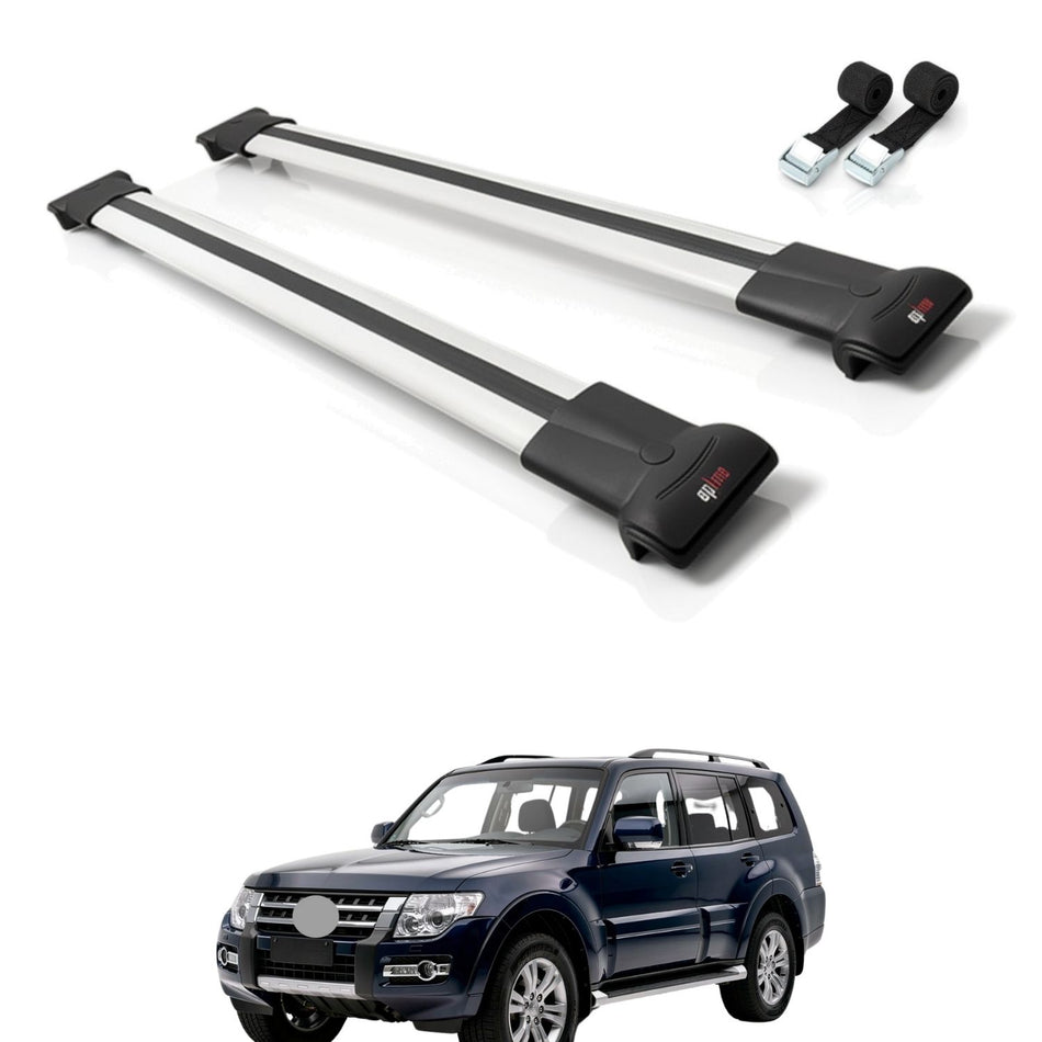 Roof Bars Compatible with Mitsubishi Pajero (V80) 2007-2022, Grey, 2 Bars with Straps