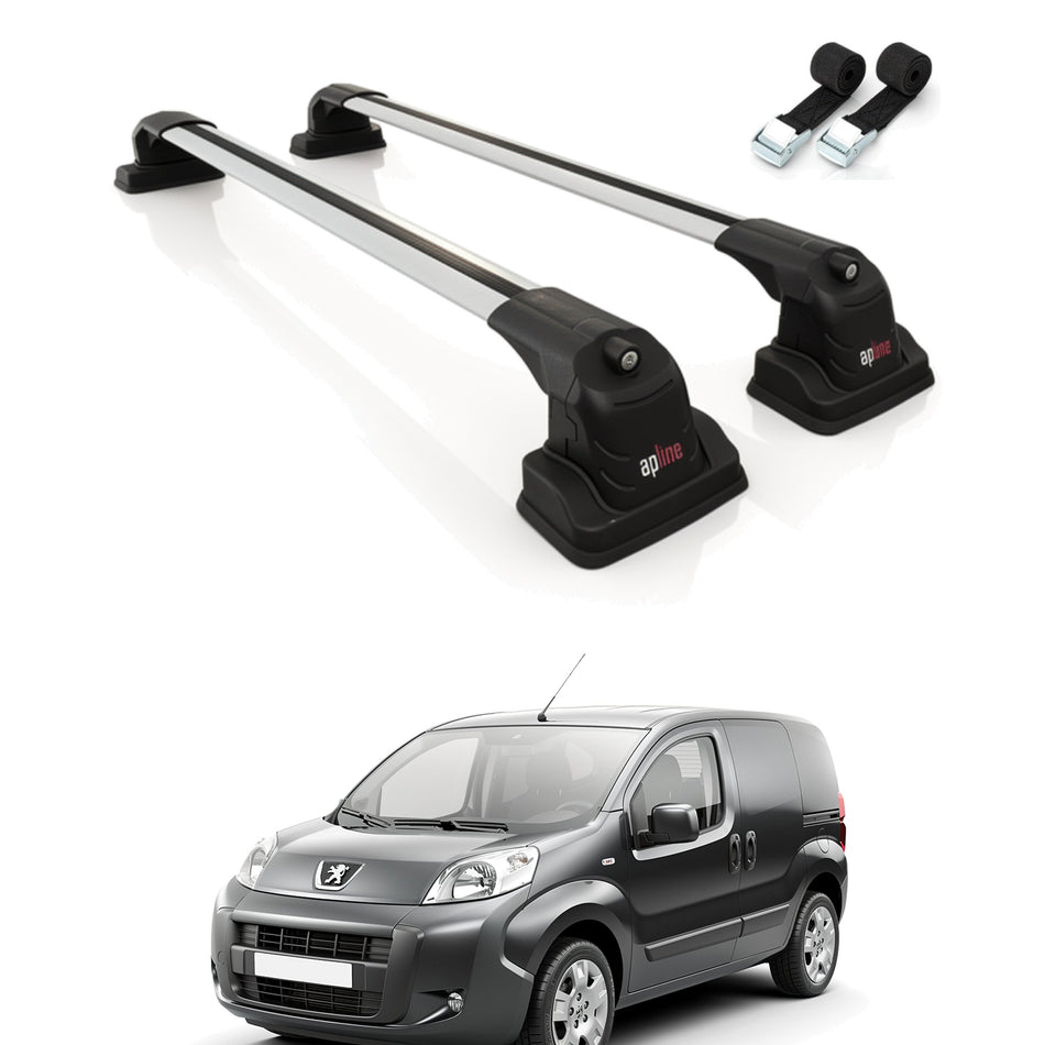 Roof Bars Compatible with Peugeot Bipper 2008-2018, Grey, 2 Bars with Straps