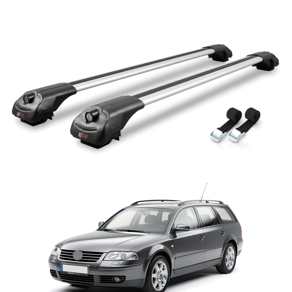 Roof Bars Compatible with VW Passat B5 Variant 1996-2005, Grey, 2 Bars with Straps.