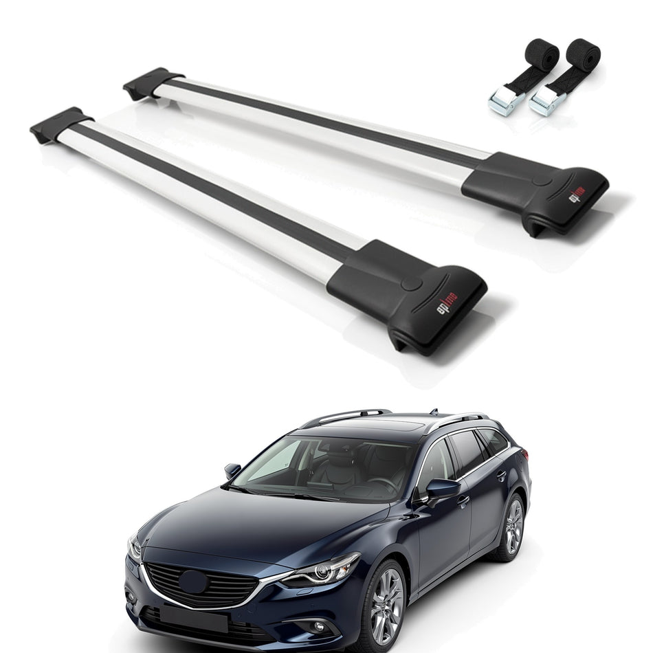 Roof Bars Compatible with Mazda 6 III (GJ1/GL) 2013-2022, Grey, 2 Bars with Straps