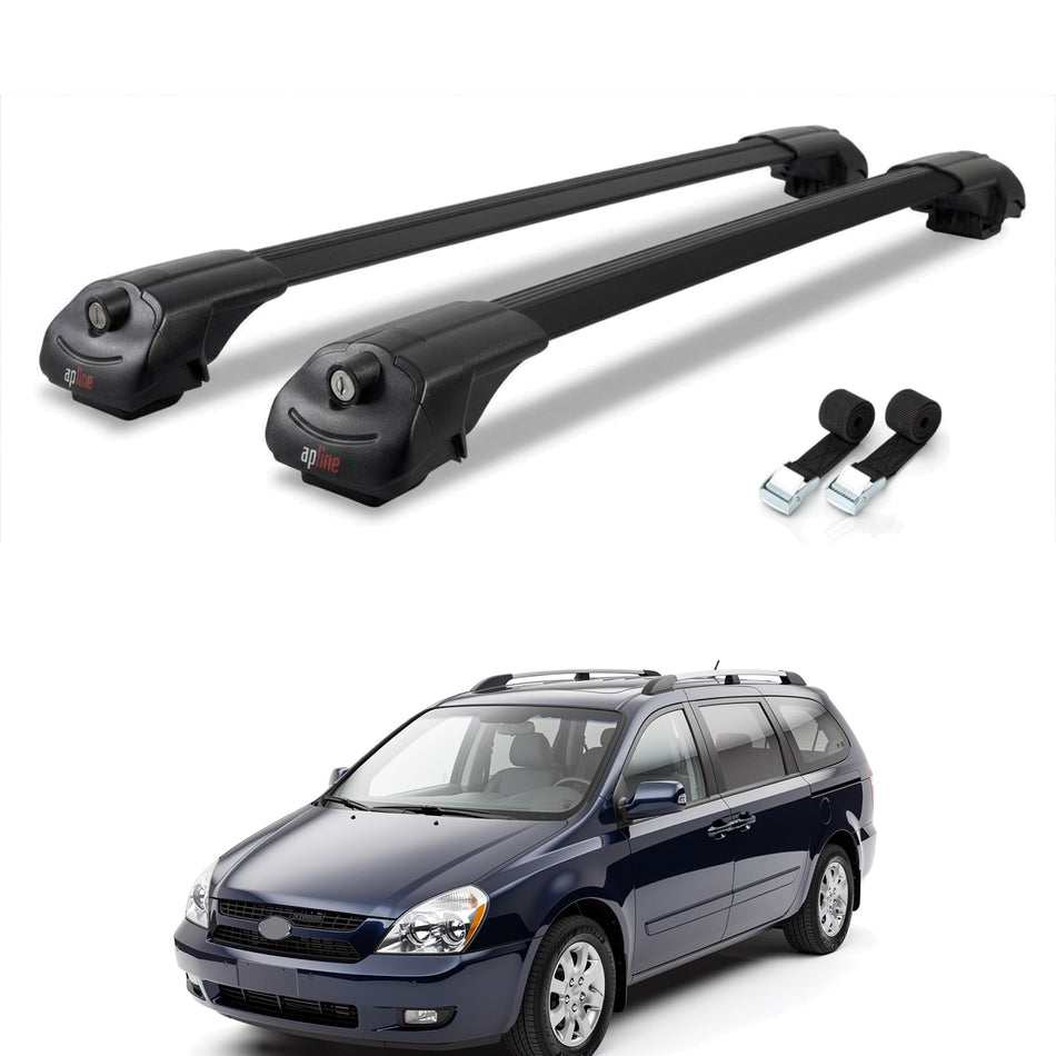 Roof Bars Compatible with Kia Sedona 2 (VQ) 2006-2012, Black, 2 Bars with Straps