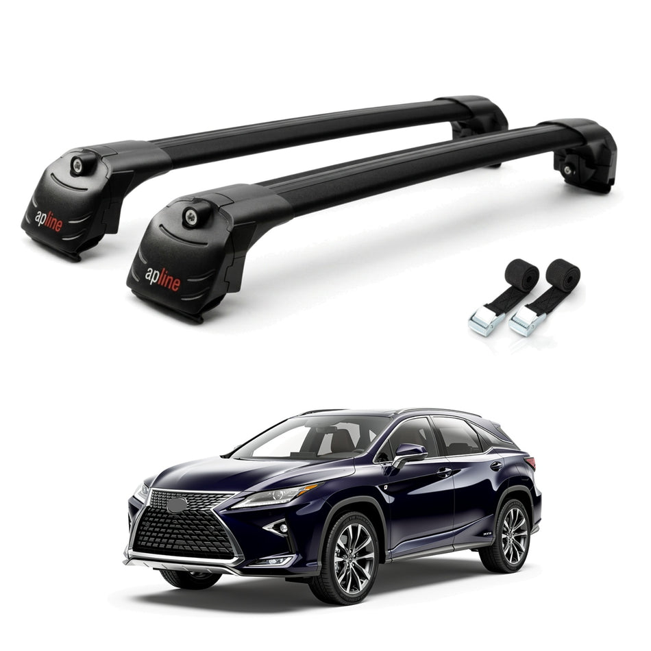 Roof Bars Compatible with Lexus RX 4 L (AL20) 2018-2022, Black, 2 Bars with Straps