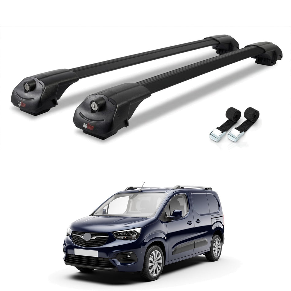 Roof Bars Compatible with Vauxhall Combo E Cargo 2019-2022, Black, 2 Bars with Straps