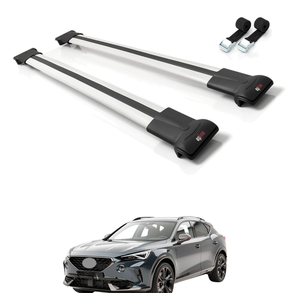 Roof Bars Compatible with Cupra Formentor 2020-2025, Grey, 2 Bars with Straps