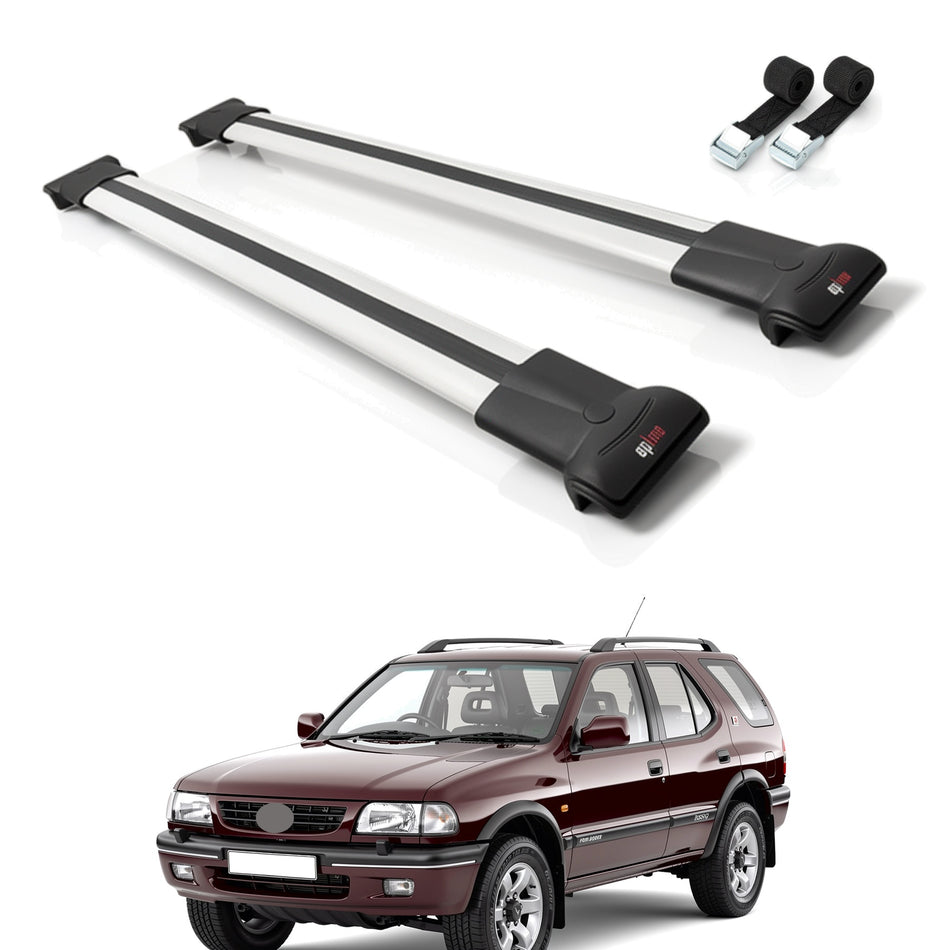 Roof Bars Compatible with Vauxhall Frontera Sport 1992-1998, Grey, 2 Bars with Straps