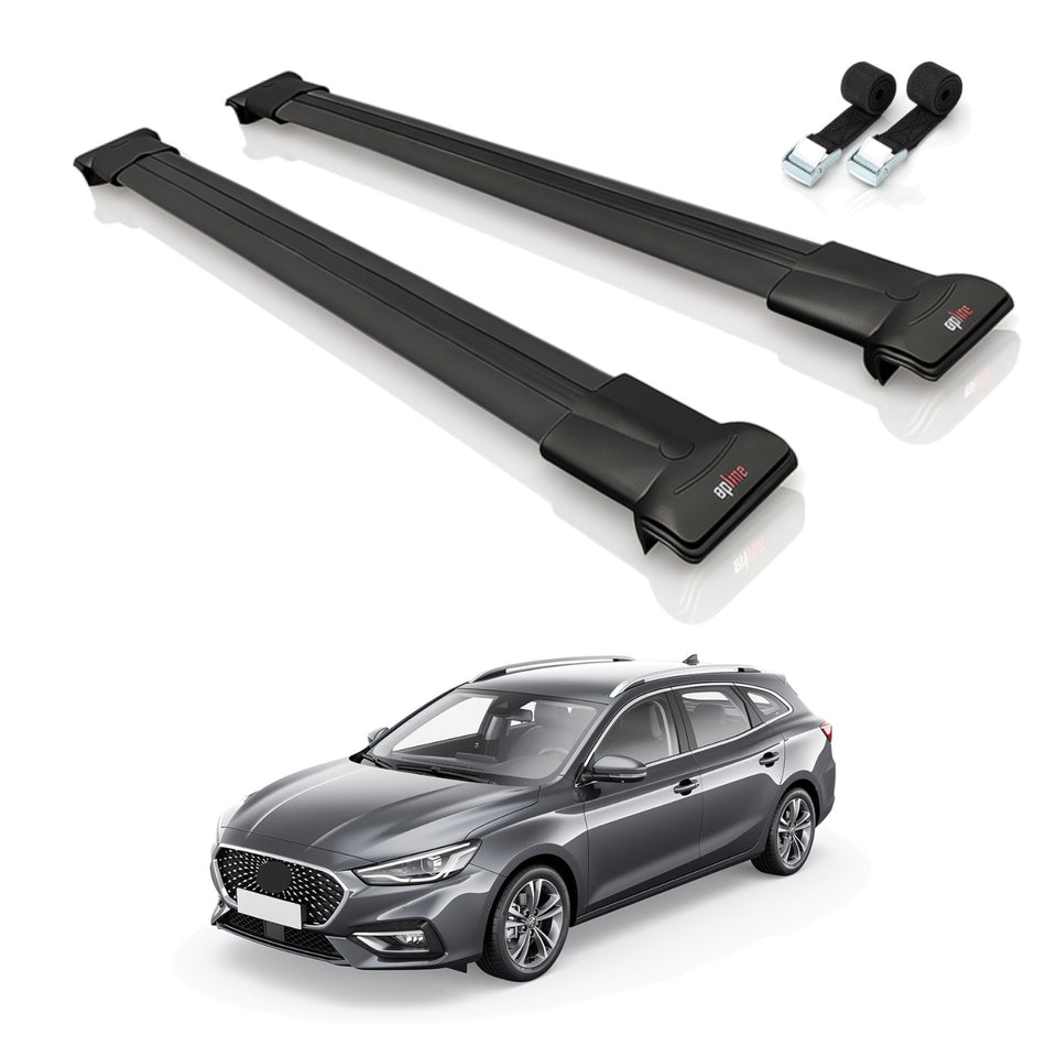 Roof Bars Compatible with MG 5 EV 2022-2025, Black, 2 Bars with Straps
