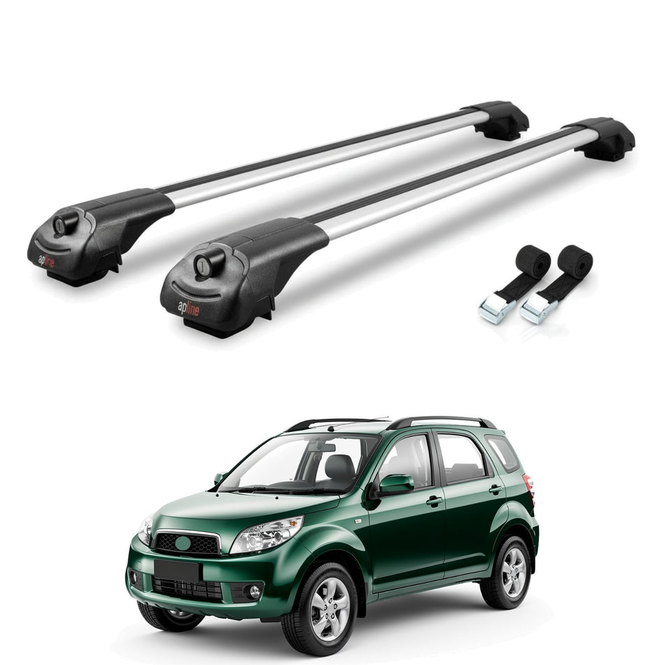 Roof Bars Compatible with Daihatsu Terios 2 (J200) 2006-2017, Grey, 2 Bars with Straps.