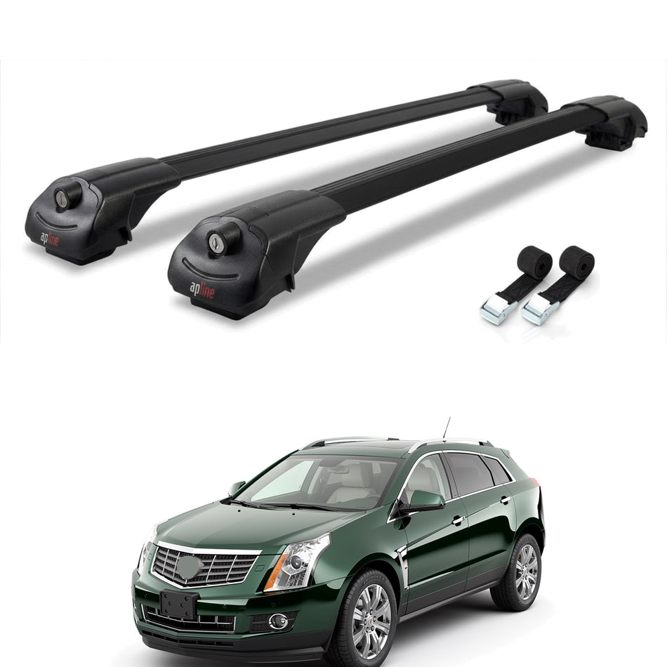 Roof Bars Compatible with Cadilla SRX 2010-2016, Black, 2 Bars with Straps