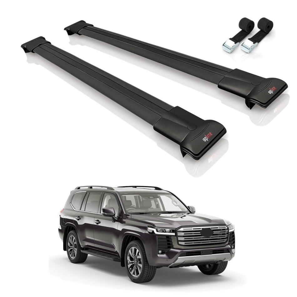Roof Bars Compatible with Toyota Land Cruiser (J300) 2022-2025, Black, 2 Bars with Straps