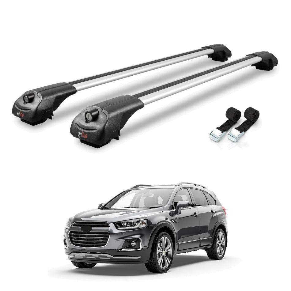 Roof Bars Compatible with Chevrolet Captiva 2016-2018, Grey, 2 Bars with Straps.