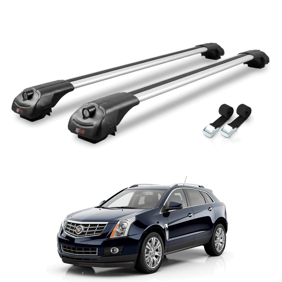Roof Bars Compatible with Cadillac SRX 2010-2016, Grey, 2 Bars with Straps.