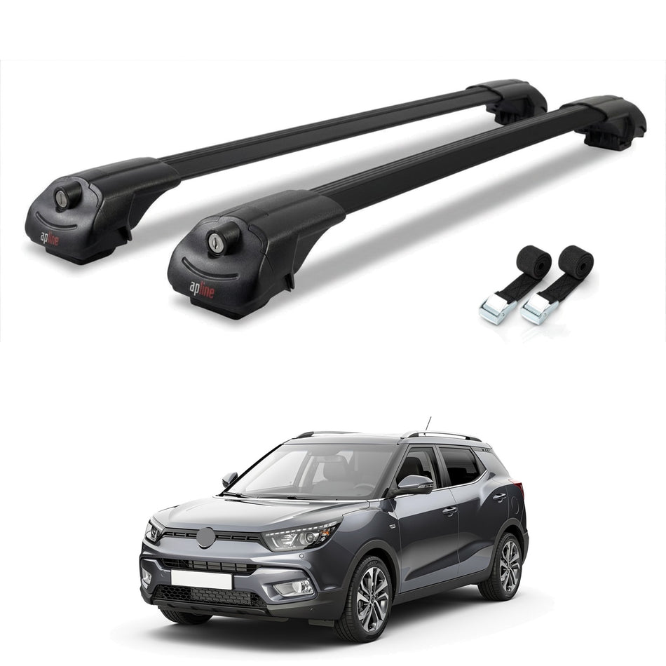 Roof Bars Compatible with Ssangyong Tivoli XLV 2015-2025, Black, 2 Bars with Straps
