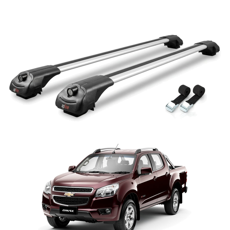 Roof Bars Compatible with Chevrolet D-Max (RT50) 2012-2015, Grey, 2 Bars with Straps.