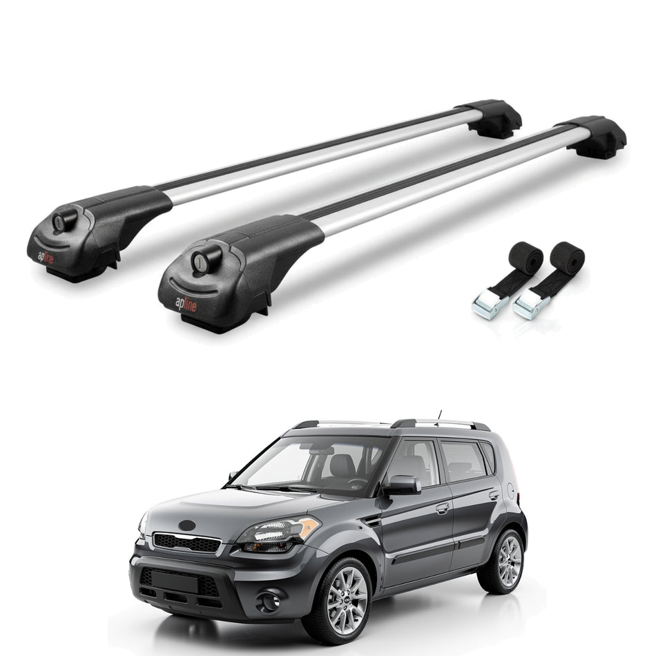 Roof Bars Compatible with Kia Soul (AM) HB 2009-2013, Grey, 2 Bars with Straps.