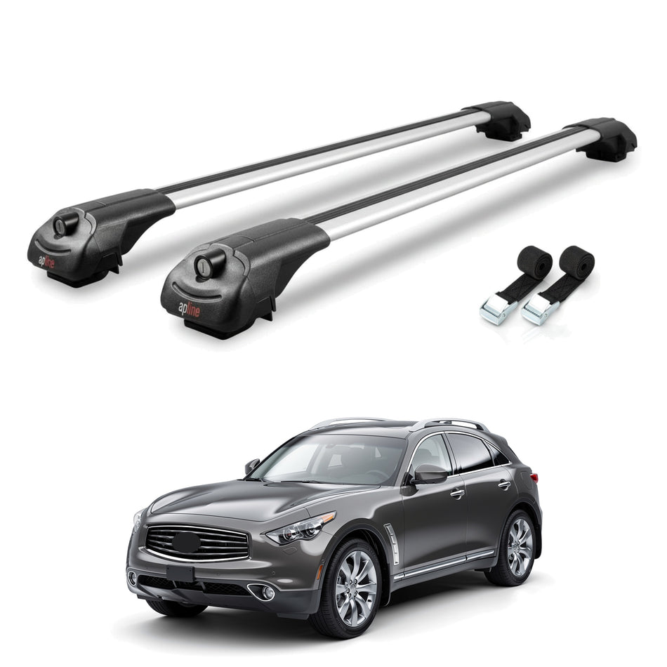 Roof Bars Compatible with Infiniti FX37 2002-2013, Grey, 2 Bars with Straps.