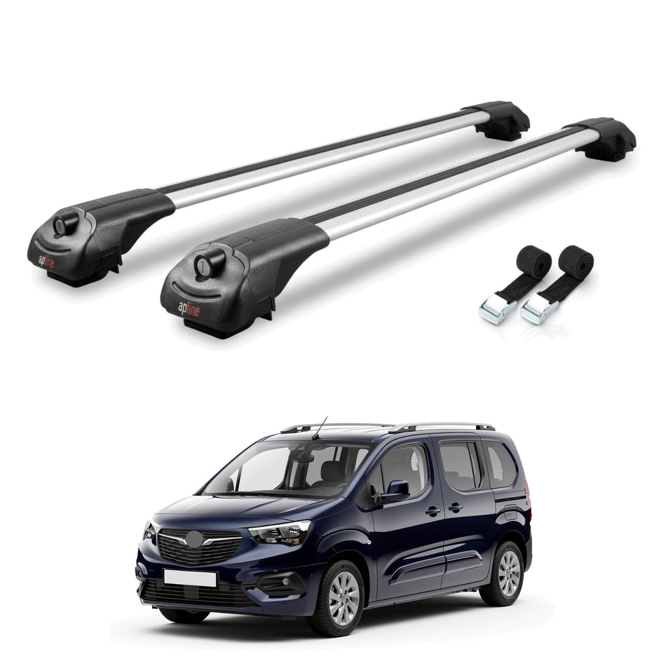 Roof Bars Compatible with Opel Combo E Life 2019-2022, Grey, 2 Bars with Straps.