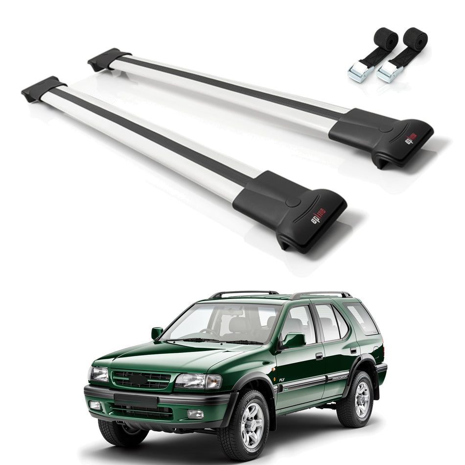 Roof Bars Compatible with Opel Frontera Sport 1992-1998, Grey, 2 Bars with Straps