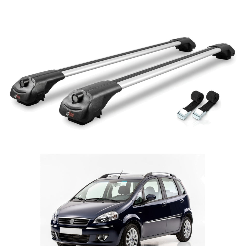 Roof Bars Compatible with Fiat Idea 2003-2012, Grey, 2 Bars with Straps.