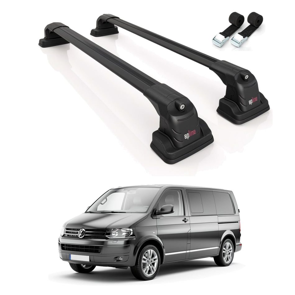 Roof Bars Compatible with Volkswagen Shuttle (T5) 2003-2015, Black, 2 Bars with Straps