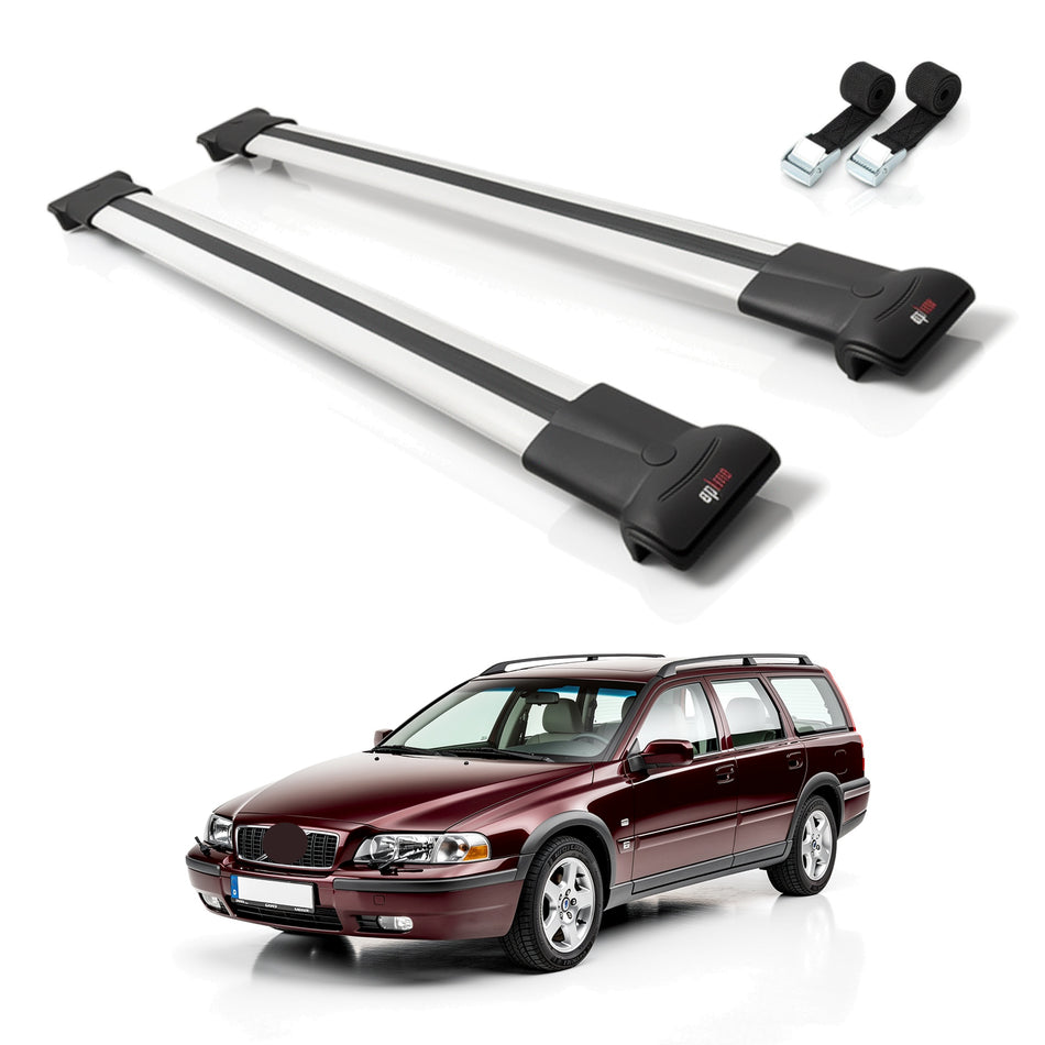 Roof Bars Compatible with Volvo XC70 1998-2000, Grey, 2 Bars with Straps