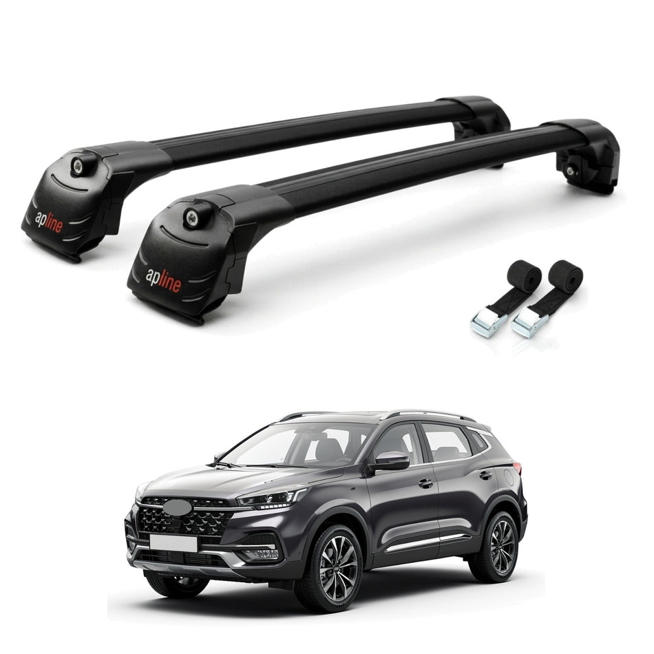 Roof Bars Compatible with Chery Tiggo 7 (T15) Pro 2020-2025, Black, 2 Bars with Straps