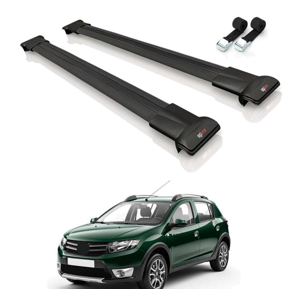 Roof Bars Compatible with Dacia Sandero Stepway 2 2012-2020, Black, 2 Bars with Straps