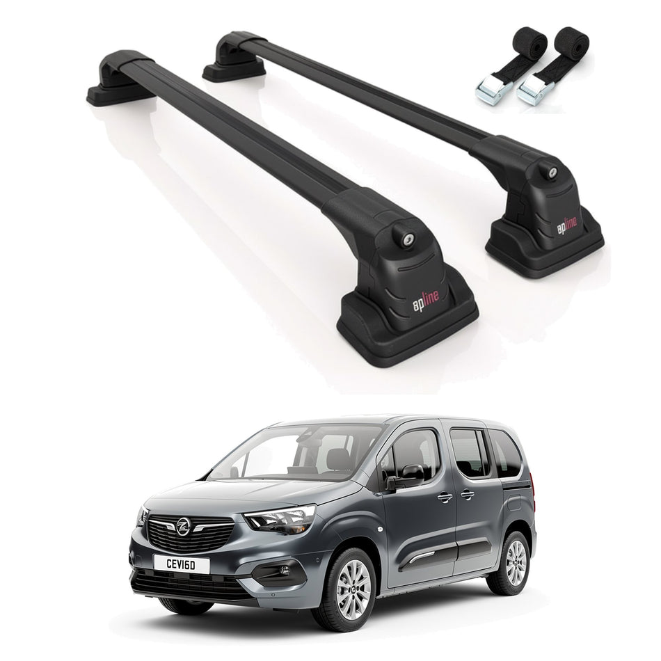 Roof Bars Compatible with Vauxhall Combo Life 2019-2025, Black, 2 Bars with Straps