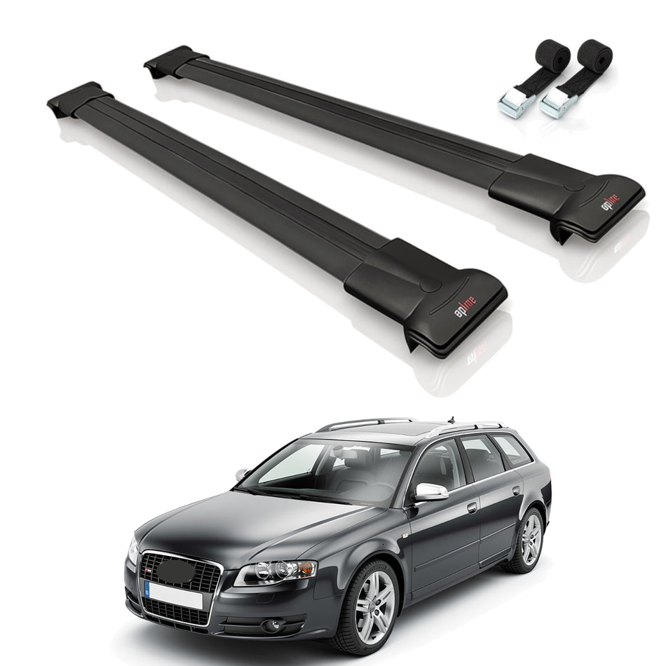 Roof Bars Compatible with A4 (B7) Avant 2005-2007, Black, 2 Bars with Straps