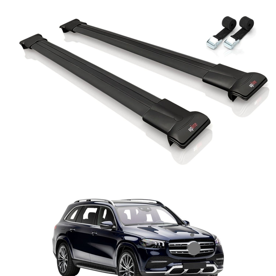 Roof Bars Compatible with Mercedes GLS Class (X167) 2020-2025, Black, 2 Bars with Straps