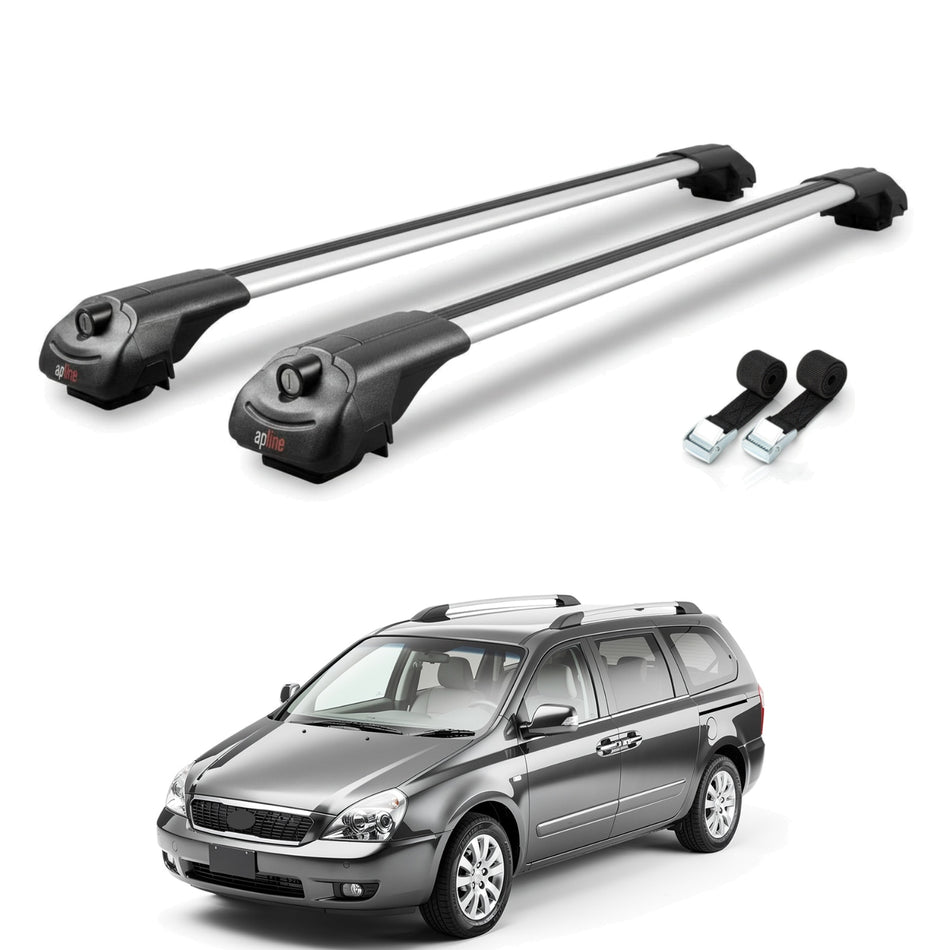 Roof Bars Compatible with Kia Grand Carnival 2 (VQ) 2006-2014, Grey, 2 Bars with Straps.